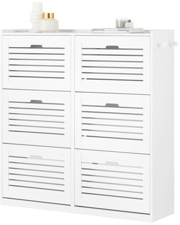 SoBuy FSR145-W Zapatero con 6 Solapas y 2 Ganchos Zapatero Estrecho Organizador Armario de Entrada 115 x 30 x 112 cm Blanco ES