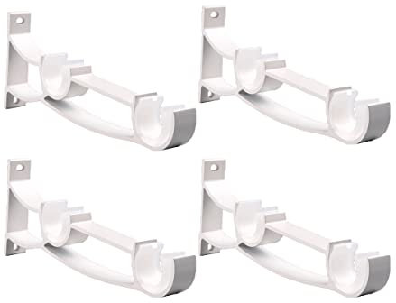 AYGCI 4 Pezzi Staffe per Aste per Tende Doppio Supporti Bastoni Tende Lega di Alluminio Ganci per Montati a Parete con Viti per Casa Camera da Letto Ufficio (Bianco, Doppia Barra da Tende)