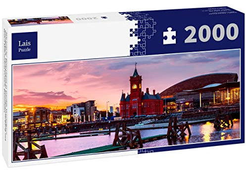 Lais Jigsaw Puzzle Cardiff waterfront at night, United Kingdom. Colourful sunset with the Wales Millennium Center, panorama 2000 pieces