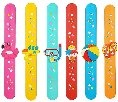 POPOYU 6PCS Silicone Slap Bracelet à Claquer été,Plage Slap Bandes Slap Bracelet Enfant,Jeu de Bracelets Sac Cadeau pour Filles et Garçons Cadeaux d'anniversaire et de Classe