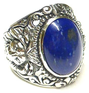 Herrenring Silber, Gr. 61, Motivring Löwe, echter Lapis, aus Sterlingsilber massiv gearbeitet