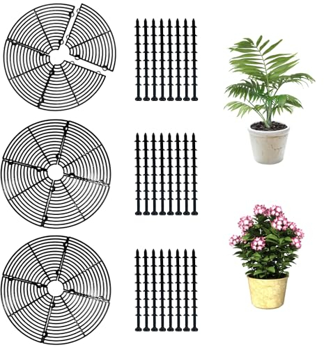 DOUSELLA 3 PCS Grille de Protection pour Pot de Fleurs 30cm Cache Pot de Fleurs Grille Fond de Pot Plantes Noir Grille Protection Plante Chat Grille Pot Fleur avec 24 Clous de Sol pour Plantes en Pot