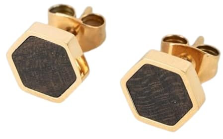 Kerbholz Hexa Earring – Filigraner Ohrstecker aus Sandelholz, Sechseckiges Holzelement, Shiny Gold, Leicht & Langlebig