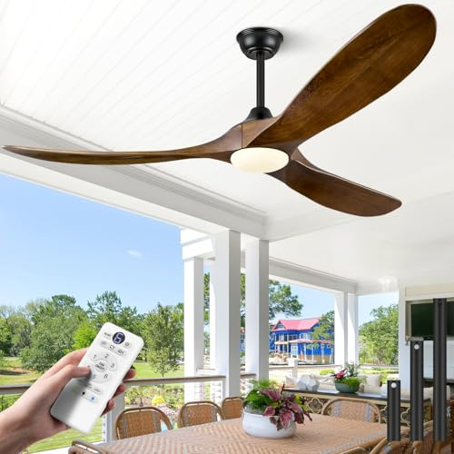 ABZ 60 Ceiling Fans with Lights, Solid Wood Propeller, Ceiling Fans with Lights and Remote, Outdoor Ceiling Fan for Patios, Propeller, 3 Blades for Living Room