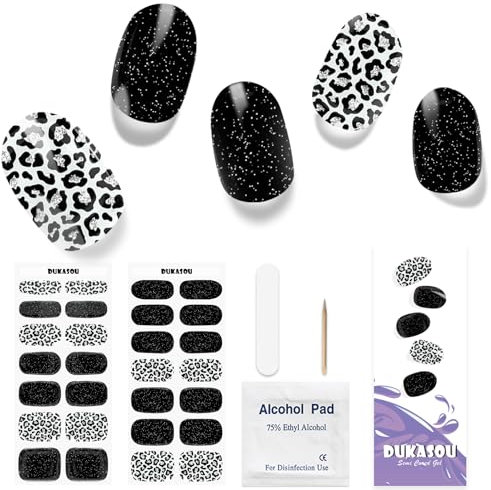 DUKASOU Nagelfolie UV Härtend - 28 Stück UV Gelfolien,Einfach und Bequem UV Gel Strips DIY Gel Nail Sticker ist ein Geschenk für Anfänger, um Nägel zu dekorieren(Schwarzer Leopard)