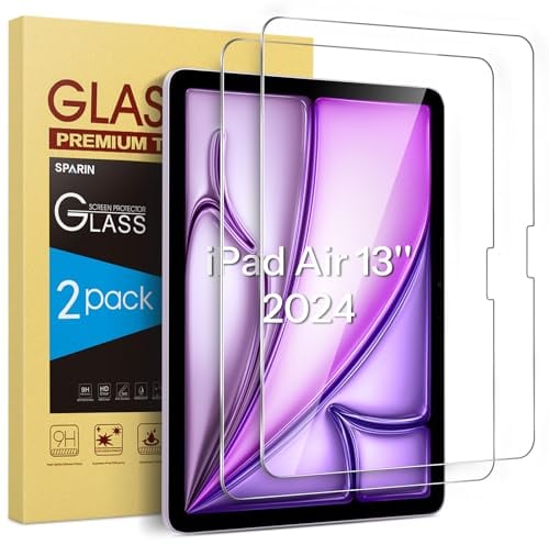 SPARIN Panzer Schutz Glas für iPad Air 13 Zoll M3 2025/M2 2024 und iPad Pro 13 Zoll M4, 2 Stück Schutzfolie für iPad 13, 9H Härte Schutzglas