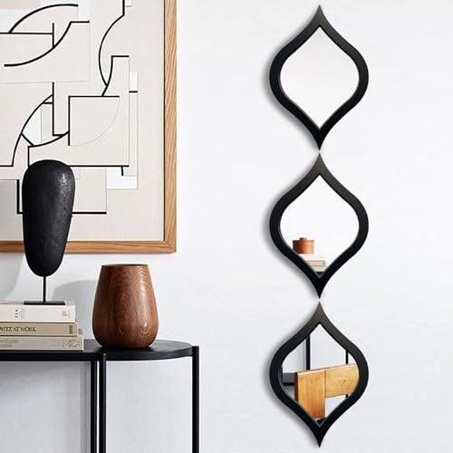 Funlife 3PCS Acryl Tropfenspiegel Wanddeko, Wand deko in Schwarz, Nicht echter Spiegel Mid Century Modern Vintage Dekoration Kunst für Schlafzimmer Wohnzimmer Esszimmer Schwarzer Rand Regentropfen