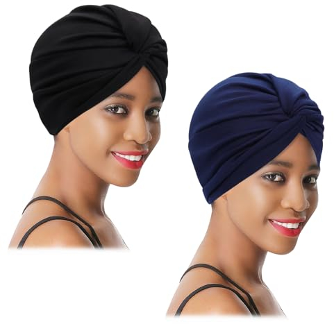 XEPST Turban Damen Baumwolle Chemo Hüte, 2 Stücke Turban für Frauen Vorgebunden Beanie Kopfbedeckung Plissee Mütze Weich Kopfwickel Kappe Haarausfall Hut