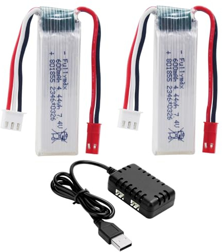 ZYGY Accessoires 2PCS 2S 7.4V 600mAh Batterie Li-ION &1PCS 2-in-1 Chargeur pour XK A280 A160 A300 Avion RC Aile Fixe Batterie Planeur Aéromodèle Jouets