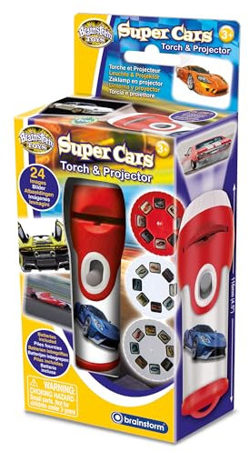 Brainstorm Toys Super Cars Stem Torch and Projector – 24 Car Images, Projects Clear Pictures Up to 1 Metre Wide, Interactive Educational Kids Flashlight Toy