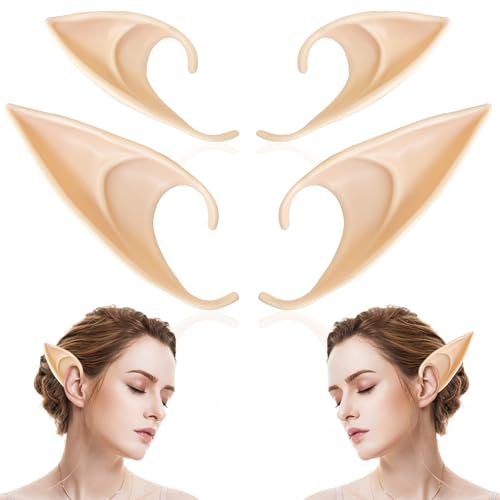 Yeefunjoy 2 Paar Elfenohren, Weiche Elfenohren Latex Elfenohren für Kinder Erwachsene, Latexohren Elfen hautfarben überschminkbar für Anime Dress Up Kostüm Make-up Zubehör Halloween Weihnachtsfeier