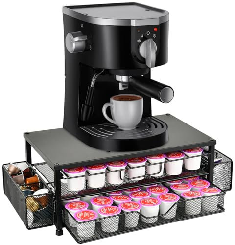 Spacrea Porta cialde di caffè, organizer per capsule Nespresso, porta cialde Nespresso, supporto per tazze K, con cassetto scorrevole a 2 ripiani