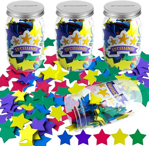 400 Pcs Reward Jar With Star Tokens,Reward Charts for Children Behaviour,Reward Jar With Stars Incentive Jar Good Behavior Jar Potty Train Tool Reward Board for Kids Home School Classroom