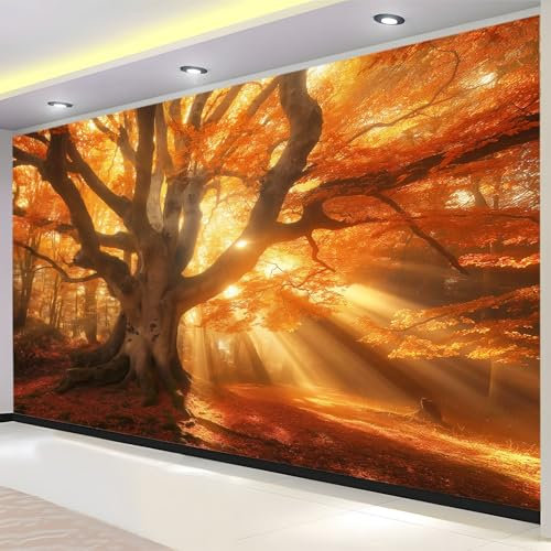 Paysage Nature Vieux Arbres Soleil Papier Peint Panoramique Couleur Orange Photo Peintures Murales Salon Tv Canapé Thème Hôtel De Luxe Couloir Fond Mur Peinture Décor À La Maison 200 (H) x 140 (L) cm
