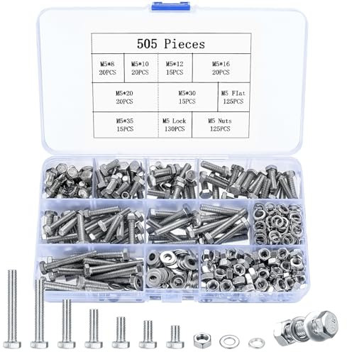 505 Pz M5 Kit di Bulloni e Dadi e Rondelle, Viti Bulloni e Dadi Set, Dadi e Bulloni Vite a Testa a Esagonale, Viti a Testa Brugola con Testa Esagonale, Viti Bullone Esagonale con Dadi per Macchine