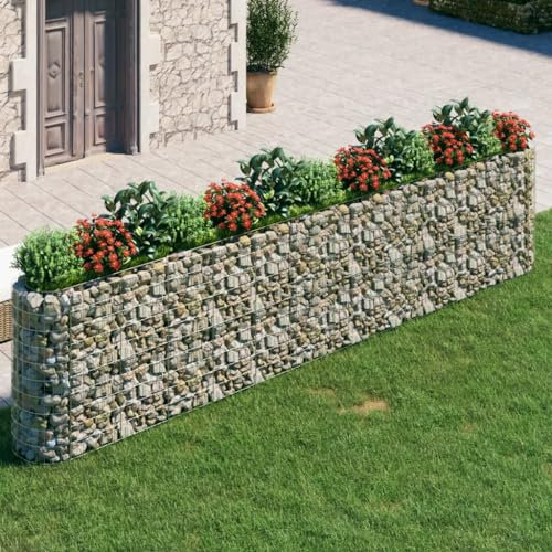 Hovothy Gabionen-Hochbeet Pflanzbeet Pflanzenwand Gabionenkörbe Metallhochbeet Gartenmauer Pflanzenbeet Gabionenwand Gabionengitter Gabionenkorb Silber 470x50x100 cm Verzinktes Eisen