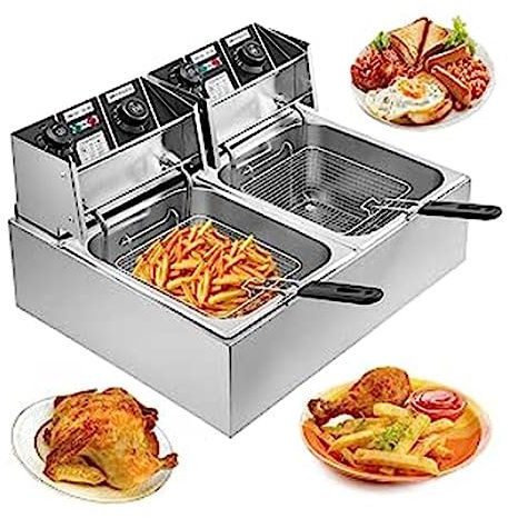 PGKTKCWH Friggitrice Commerciale Profonda 5000w 12L Doppia Vasca con cestello Grande, friggitrice elettrica a Olio da banco in Acciaio Inossidabile di Grande capacità Staccabile con Control