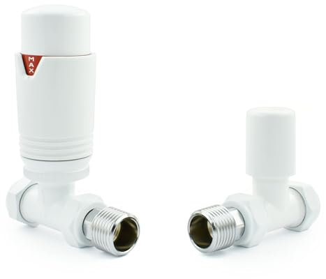 Hot Flow All-White Estuary Straight TRV Thermostatic Radiator Valve (Pair) Includes Straight TRV Body, Wheel Head & Lock Shield for Quick & Easy Temperature Control. Perfect for Energy Saving.