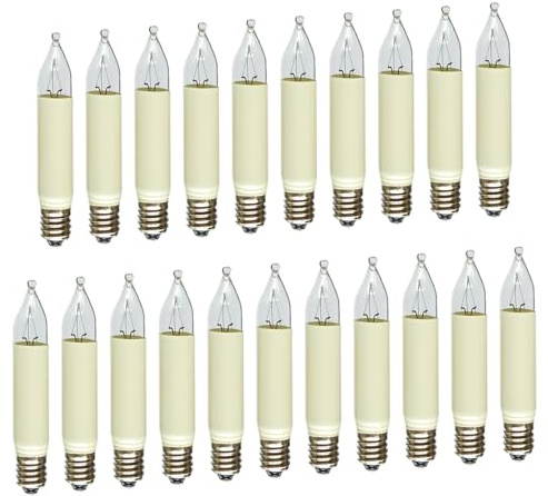 Erzgebirgslicht - AUSWAHL - 21 Stück Kleinschaftkerze 14V 3W E10 für 16-17 Brennstellen Ersatzbirne Glühbirne Minischaftkerze Glühlämpchen für Lichterketten Pyramide und Schwibbogen (keine LED!)