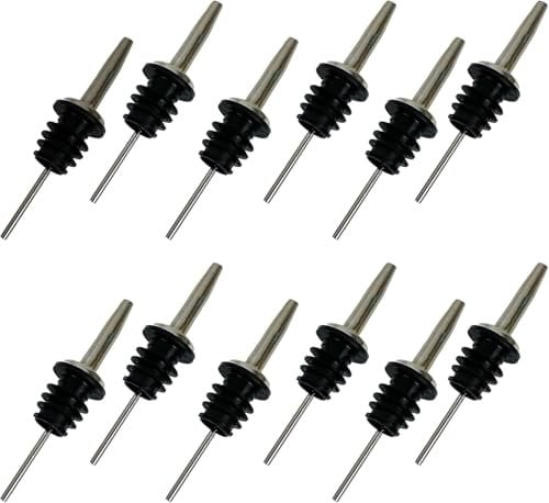 12 Pcs Stainless Steel Bottle Pourers Freeflow Pourer Liquor Pourer,Stainless Steel Liquor Pourers Bottle Dispenser for Wine Spirits Alcohol Olive Oil Syrup Bottles with Rubber Stopper