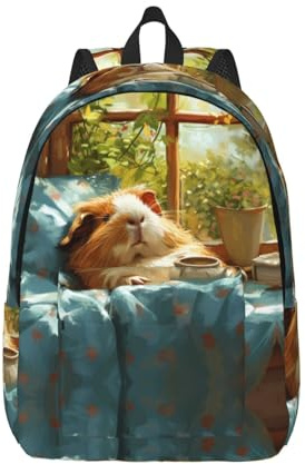 Reise-Laptop-Rucksack – Lazy Home Style Meerschweinchen-Computer-Leinen-Rucksack mit verstellbaren Trägern, Schwarz, Small