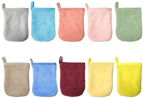 Eiflayn Gant de Toilette,10 Gants de Toilette en éponge 13x9cm,Gant Toilette Visage,Gant Toilette Coloré en éponge Corail Douce,Gant oilette en éponge Démaquillant,Convient pour Lavage du Visage