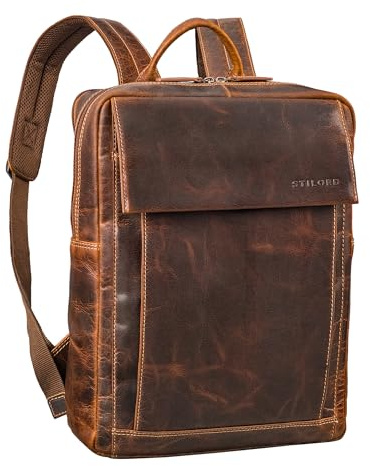 STILORD Eliano Echt Lederrucksack Damen und Herren - Moderner Rucksack mit Laptopfach 15-16 Zoll - Leder Laptop-Rucksack - Idealer Reiserucksack mit Trolley-Halterung Farbe:luino - braun