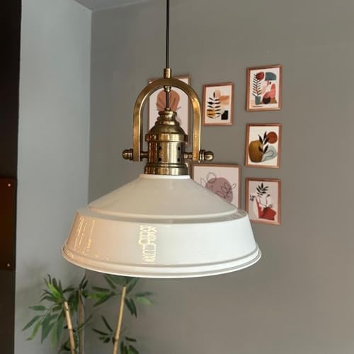 bamyum Asletl-35 Hängelampe Vintage Ø35 cm, Küchenlampe Hängend Esstisch, Wohnzimmerlampe, Pendelleuchte Industrial Weiß Metall