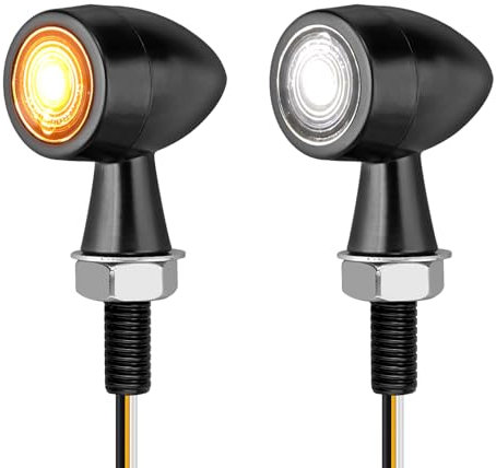 Justech 2stk Mini LED Blinker Blinkerlicht Universal Motorrad Blinker Blinkerleuchte Motorrad Mini Blinklicht Rauchschwarz Richtungsanzeiger für M8 Schraube IP65 Gelbes + Weißes Licht mit E24