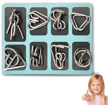 CATOR 8 Stück Knobelspiele Set, IQ Puzzle Geduldspiele Set 3D Brainteaser Metall Puzzle IQ Spiele Set Geduldspiele für Kinder, IQ Spiele Puzzle Ring Geschenke für Erwachsene Studenten und Kinder