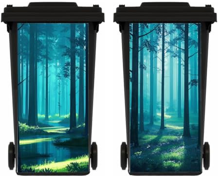 ZENZDS 2 Sheets Forest Wheelie Bin Stickers, Self-Adhesive Multi-Size Dustbin Stickers, Wall Art, Waterproof Decal for Garden, Indoor Outdoor
