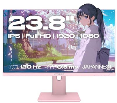 JAPANNEXT Ecran PC Gamer 23.8 IPS Full HD (1920x1080) 120Hz 0.5ms Rose Pastel | Hauteur & Inclinaison réglable(HSP) Haut-parleurs intégrés G-Sync/FreeSync | Garantie 2 Ans | JN-IPS238G120F-HSP-PK