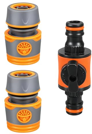 ZYKEJJDDAK Set di raccordi per tubo da giardino con attacco rapido, 2 accoppiatori femmina e 1 doppia valvola di intercettazione, superfici antiscivolo