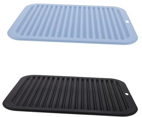 ERINGOGO 2pcs Heat Resistant Silicone Hot Plate Mats for Curling Irons and Straighteners Non-Slip Travel Heat Protection Pads for Hair Styling Tools Kitchen in Black and Nordic Blue