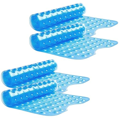 MOONLIGHT20015 Non Slip Shower Bath Mat 4 Pack – Anti Mould & Mildew PVC Bathroom Mats with Suction Cups, Drain Holes, Machine Washable, Ideal for Bulk & Wholesale Use (100x40cm, Blue)