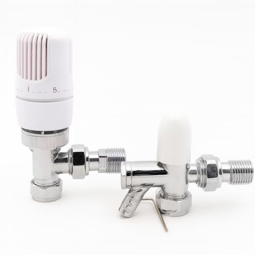 15/10mm Angle Westherm Classic TRV Twin Pack White Lockshield Set | Thermostatic Radiator Valve & Lockshield Set - 15/10mm Angle Twin Pack, White DO