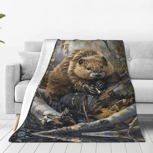 Beaver Working Print Soft Micro Fleece Blanket Luxury Soft Plush Throw for Bedding Sofa and Travel