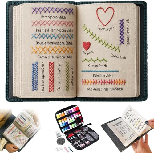 Generisch Embroidery Stitch Book, Embroidery Book for DIY Embroidery, Sticken Set Erwachsene Anfänger, Sticken Buch Set, Embroidery Stitches Book Kit, Stickstichbuch, Stichbuch für Anfänger
