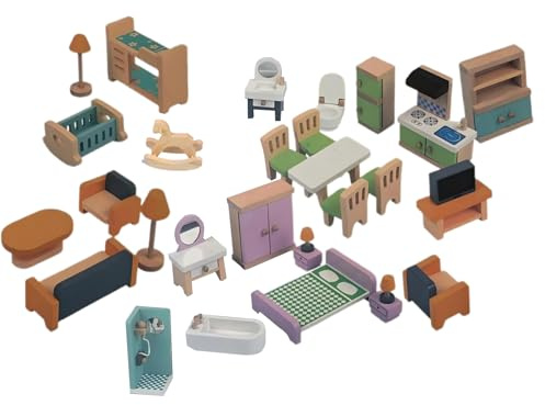 Puppenhaus-Set aus Holz, realistisches Miniatur-Spielhaus, Tische, Stühle und Sofas, für Rollenspiele für Kinder, Vorschule, Klassenzimmer, Zuhause und auf Reisen