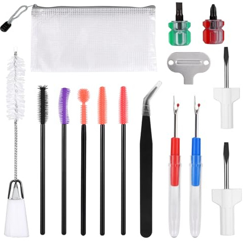 15pcs Sewing Machine Cleaning Kit, Includes Silicone Brush Screwdriver Tweezers Seam Ripper Double Headed Brush Storage Case Accessories Set, Multipurpose for Repair & Cleaner Sewing Machines Tools