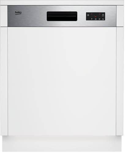 Beko BDSN16O44W Spülmaschine teilintegriert, Einbau-Geschirrspüler 60 cm, 14 Maßgedecke, 6 Programme, 2 Zusatzfunktionen, 3 Spülebenen, Quick&Shine, SelfDry, Edelstahlblende