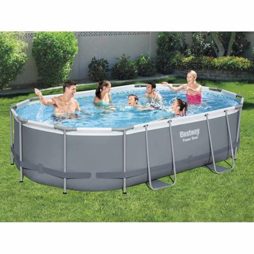 Kaloriko Piscine Tubulaire autoportée Bestway Power Steel Ovale 488 x 305 x 107 cm, Bassin Hors Sol avec Pompe, échelle, bâche, Filtre, Liner mosaïque pour Jardin extérieur été Famille