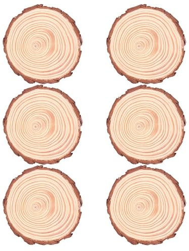 HYTROVE 6 Stück Runde Holzscheiben aus Naturholz mit Treibholz Schwemmholz Robuste Untersetzer für Selbstgemacht Bastelarbeiten und Natürliche Dekoration mit Rinde nicht Leicht Verformbar