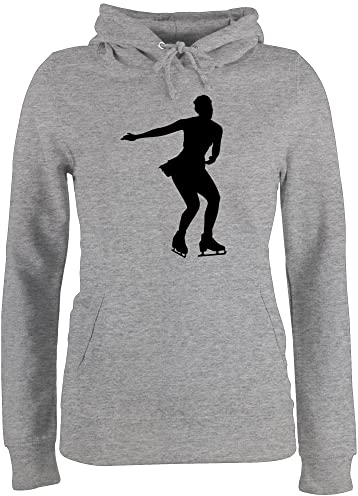 Pullover Damen Hoodie Frauen - Snowboard, Ski und mehr - Eiskunstläuferin - S - Grau meliert - Skifahren eislaufen Pulli Wintersport eislauf für Eiskunstlauf
