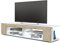 Vladon Lowboard Movie, TV-Kommode mit 4 offenen Fächern und Zierleisten, Weiß matt/Eiche Sägegrau, inkl. LED-Beleuchtung weiß (134 x 29 x 39 cm)