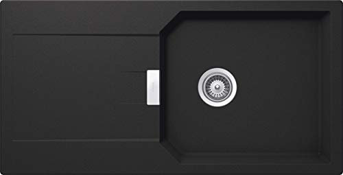 SCHOCK CRISTALITE Évier de cuisine compact 100 x 51 cm Manhattan D-100L Onyx – Évier en granit gris foncé avec volume supplémentaire à partir de 60 cm de largeur sous meuble