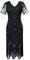 Gatsby 1920s Flapper Dress Women Vintage Sequin Fringe Beaded Art Deco Fancy Dress with Sleeve for Party Prom, Black, L=UK 16 | EU 44
