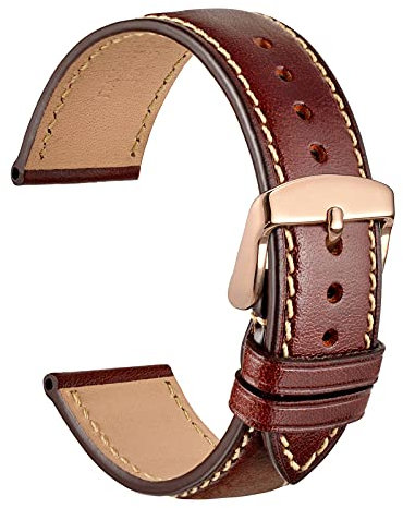 WOCCI 22mm Bracelet de Montre en Cuir Italien avec Boucle Dorée Rose (Bourgogne)