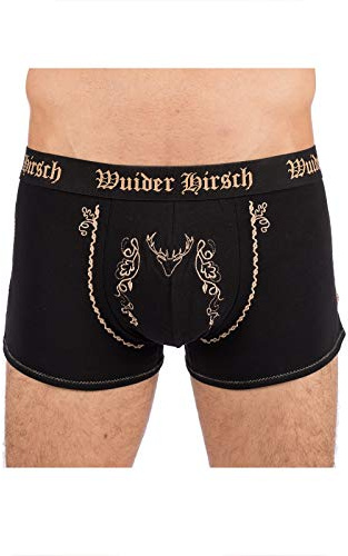 hangOwear Boxer-Short Wuider Hirsch, Trachtenunterwäsche schwarz, Geschenkidee für Männer