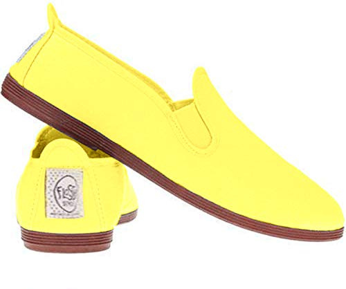 FunkyFashion Unisex Womens Mens Ladies Javer Flossy Espadrilles Plimsoll Flat Shoes Pumps (EU 41, Amarillo (Yellow))